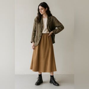 CP Shades Brown Corduroy Skirt midi elastic waistband skirt S